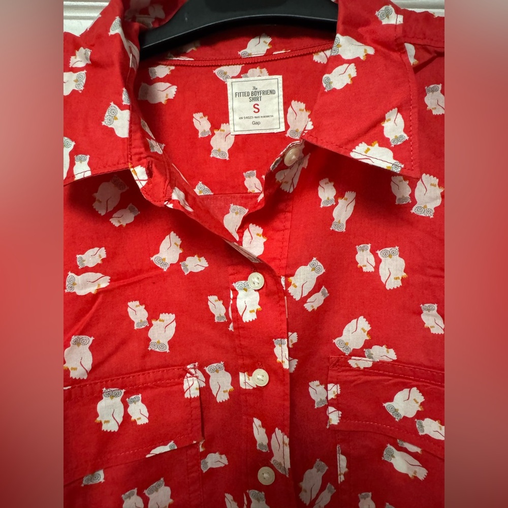 Gap The Fitted Boyfriend Shirt Owl Print